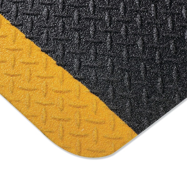 TuffGrit Diamond Plate Anti-Fatigue Mat, 3'x5', Black With Yellow Border